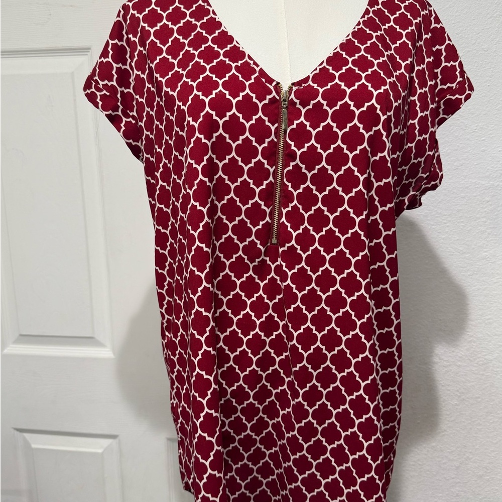 Express Red and White Geometric Blouse